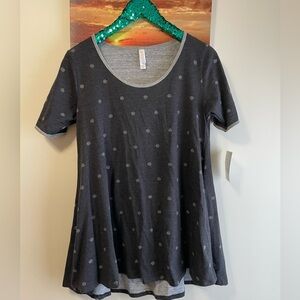 Lularoe perfect tee gray polka dots twirl shirt Xxs nwt